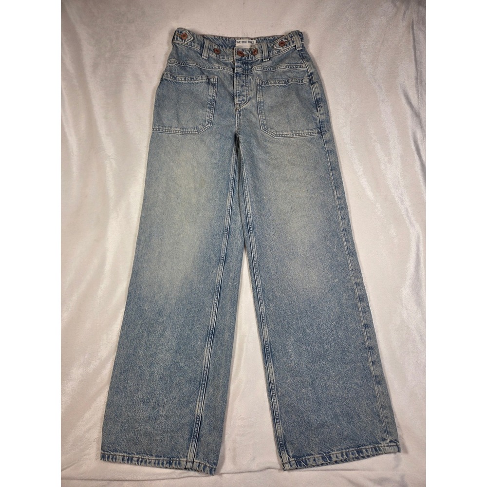 We The Free Free People Wide Leg Jeans 100 Years Wash Button Fly Size 24